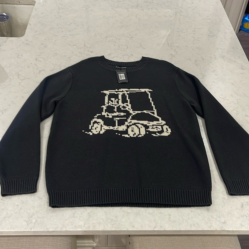 BNWT Random Golf Club sweater size XXL color black. Image of pixelated golf cart